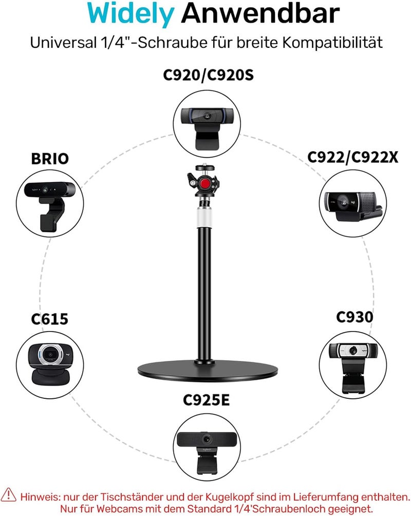 Etour Webcam Tripod Stand for Desk, 2025 Upgrade Small Base & 360° Ballhead & Height Adjustable, Ideal for Logitech Webcam C922 C930e C920 C615 C960 BRIO 4K NexiGo N60, Phone Holder with 1/4" Thread - Image 2
